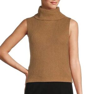 ANTONIO MELANI Camel Brown Knit Sleeveless Chunky Soft Turtleneck Sweater Sz S